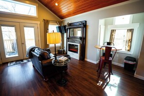 TV, fireplace, books, stereo - Whippoorwill Treehouse - Starlight Haven (Hot Springs)