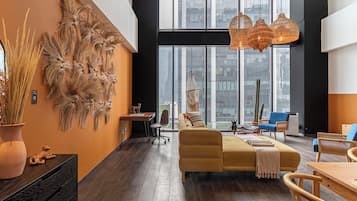 华丽公寓 | 起居区 | 50-英寸LED 电视(配备有线频道)、电视、加热地板