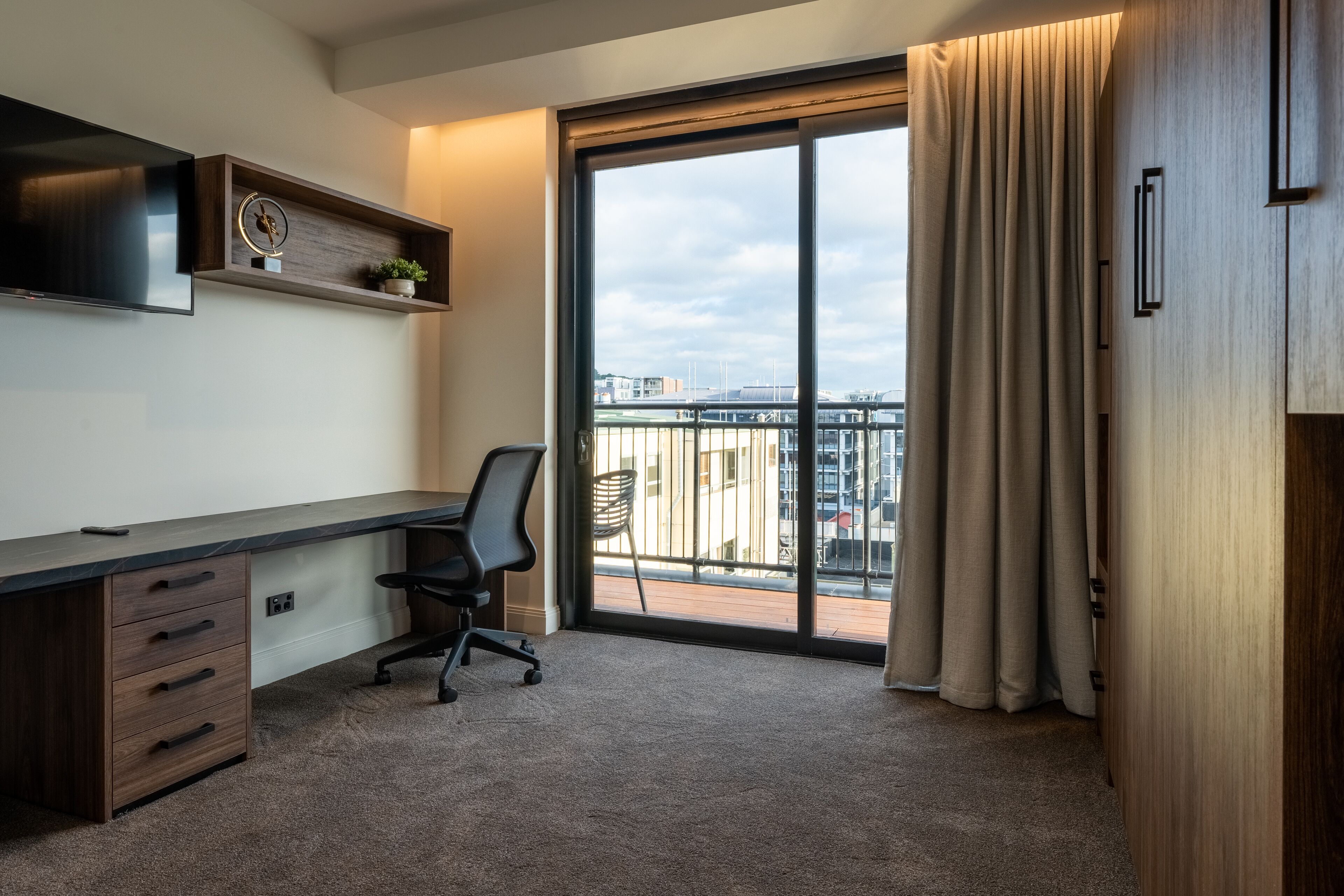 luxury penthouse, city view (4 king beds) | desk, laptop workspace, blackout curtains, soundproofing