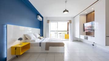 1 bedroom, desk, iron/ironing board, travel cot
