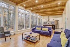 Televisión, chimenea, reproductor de DVD, oficina