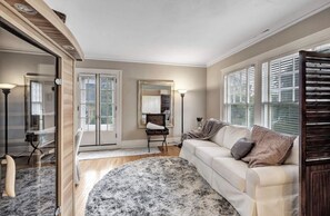 Smart TV, fireplace, computer monitors, printers