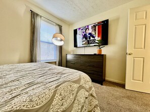 2 bedrooms, desk, iron/ironing board, travel crib