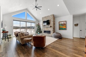 TV, fireplace
