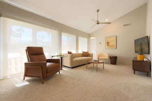 Smart TV, books, music library, stereo
