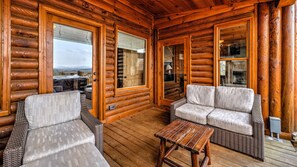 Terrace/patio - Log-Off Lodge - Pet Friendly | Outdoor Fireplace | Hot Tub (Blue Ridge)
