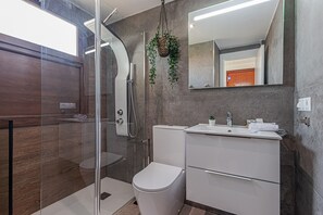 Ducha, secador de pelo y toallas