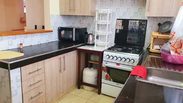 Fridge, microwave, electric kettle, blender
