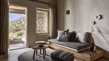 Suite, Private Pool, Sea View | Living area | 20-inch flat-screen TV with satellite channels, TV