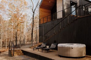 Terrace/patio - Treehouse Retreat with High-End Kitchen & Hot Tub|Private Creek Views & Firepit (Broken Bow)