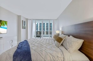 1 bedroom, desk, iron/ironing board, travel cot