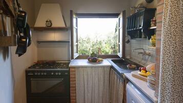 Classic Villa | Private kitchen | Full-size fridge, microwave, oven, stovetop