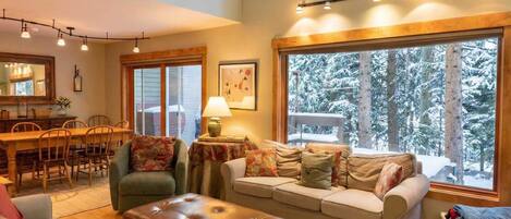 Télévision, cheminée, espaces bureaux