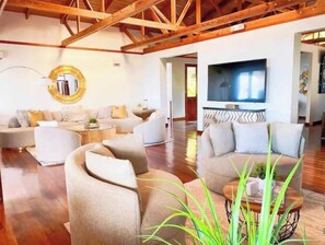 Smart TV, fireplace, video games, DVD player