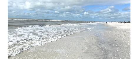 Nära stranden, solstolar och strandhanddukar
