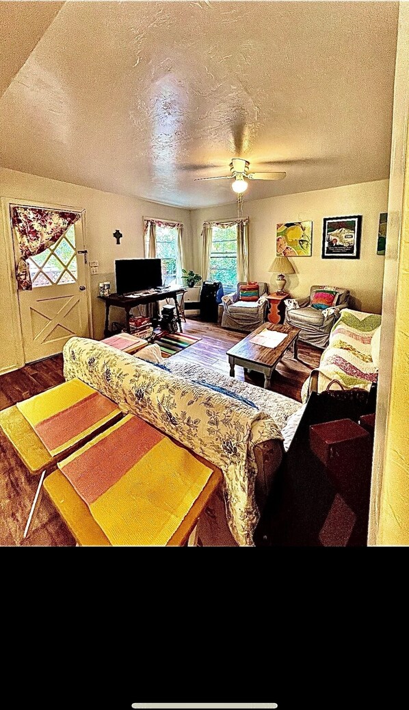TV, DVD player, books, video library
