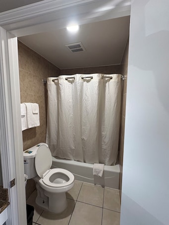 Combined shower/bathtub, rainfall showerhead, towels, shampoo. Stay Inn Motel