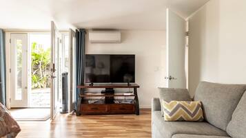 Smart TV, fireplace, ping pong