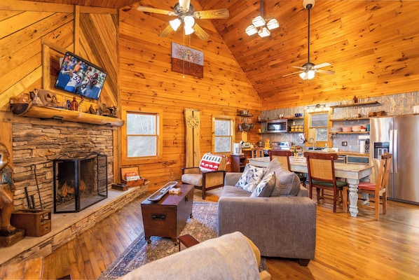 TV, fireplace