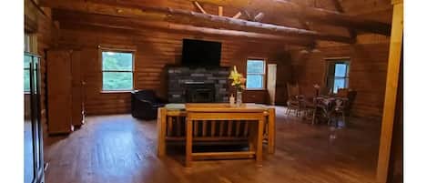 Smart TV, fireplace, DVD player, books