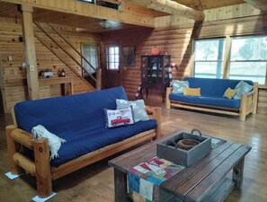 Smart TV, fireplace, DVD player, books