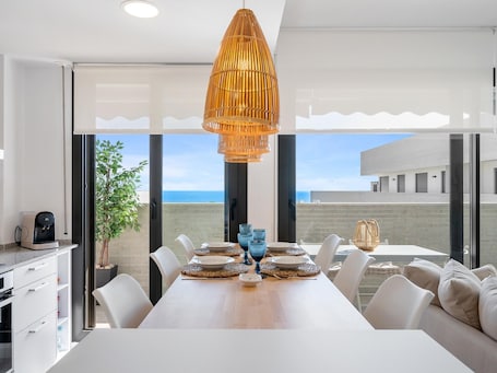 Dining. Penthouse sea front views and pool 100m beach