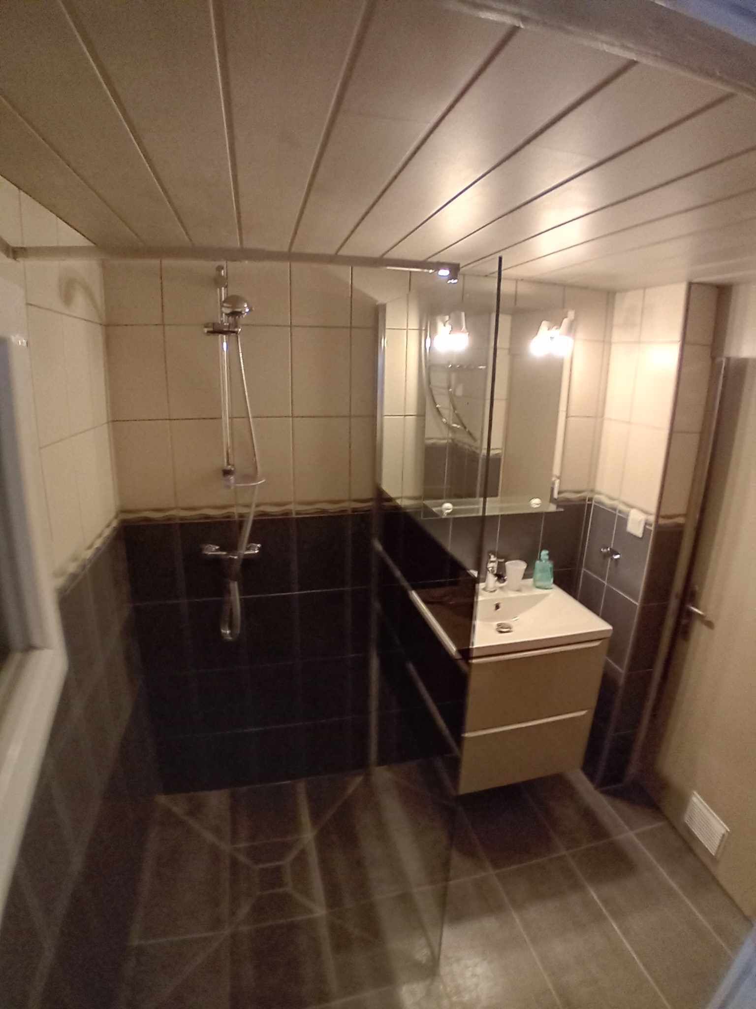 Douche, sèche-cheveux, serviettes fournies, papier toilette