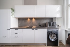 Fridge, microwave, stovetop, coffee/tea maker - Apartment in Riga Center with Park View (Riga)