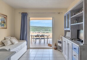 华丽公寓 | 起居区 | 28-英寸纯平电视 （配备有线频道）、电视