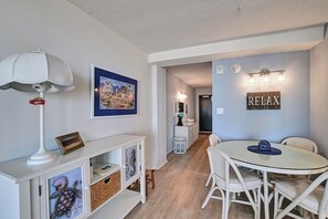 Dining - A Proper Beach Getaway with this 1 bedroom condo with Breathtaking views! Beach View! Can book with adjacent condo for larger group! Pool, Fitness Center, Private Beach, Tennis and Wifi available! (Bethany Beach)