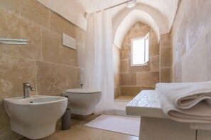 Chuveiro, secador de cabelo, toalhas de banho 