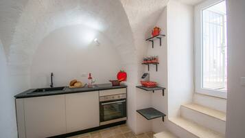 Fridge, oven, stovetop, cookware/dishes/utensils