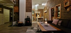 Smart TV, fireplace, video games, foosball