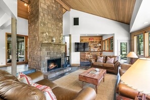 TV, fireplace, DVD player, foosball