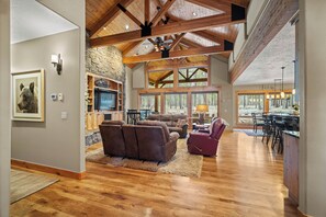 Télévision, cheminée, lecteur de DVD, table de tennis de table