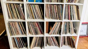 A white bookshelf filled with vinyl records, a framed poster, and a potted plant. - A quirky character cottage on the edge of the New Forest (Totton)