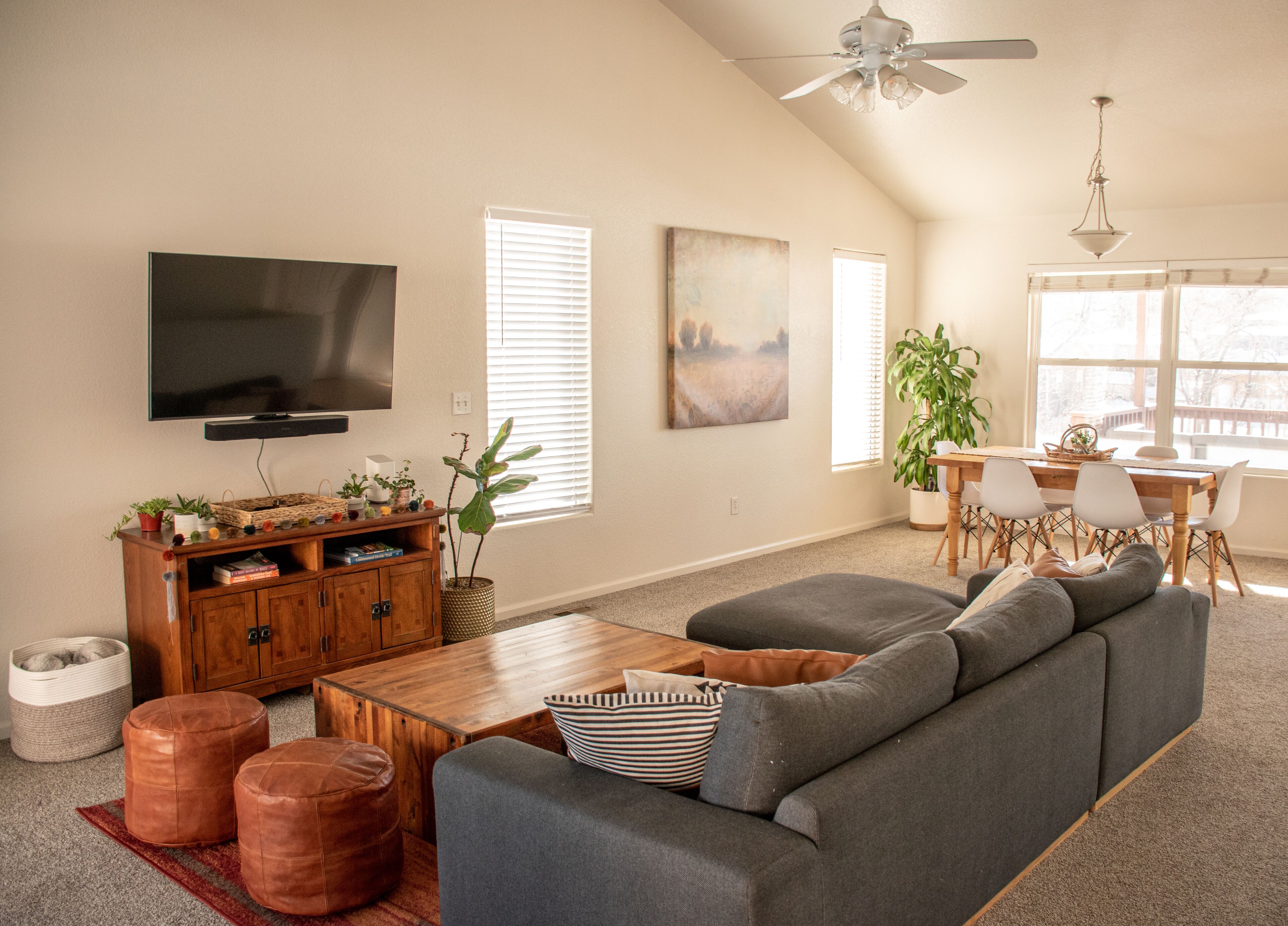 Smart TV, books, music library, stereo