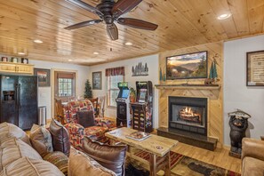 Smart TV, fireplace, video games