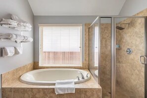 Combined shower/bathtub, hair dryer, bidet, towels