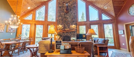 Fernseher, Kamin, Bücher