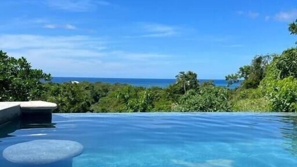 A clear blue infinity pool with a view of the ocean and lush greenery. - Havana Palms, 2 Bedroom Paradise (Milton Bight)