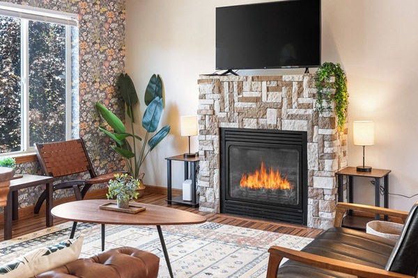 Smart TV, fireplace, foosball, computer monitors