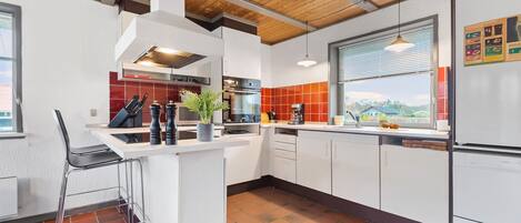 Fridge, oven, dishwasher, coffee/tea maker