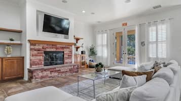 Smart TV, fireplace, video games, books