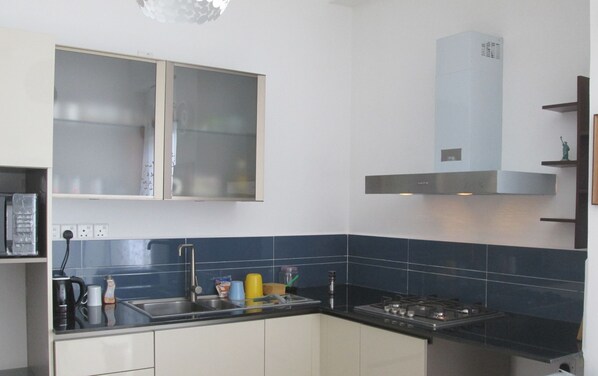 Fridge, microwave, oven, electric kettle