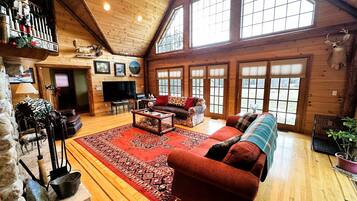 Smart TV, fireplace, DVD player, books