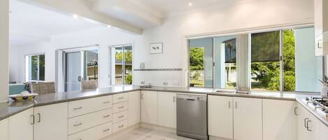 Fridge, microwave, dishwasher