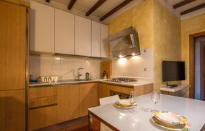 Fridge, stovetop, dishwasher, cookware/dishes/utensils