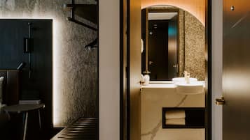 Shower, eco-friendly toiletries, hair dryer, bathrobes