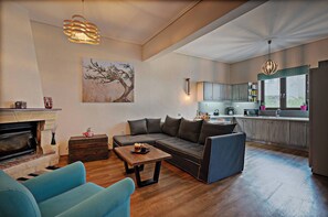 Televisio, takka, kirjoja